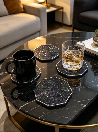 Handmade black resin coasters - handmade,