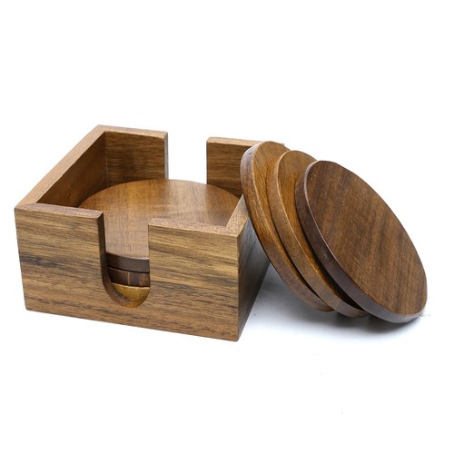 Wooden round coasters set - set, of