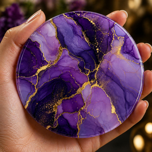 Purple marble effect coaster - purple,