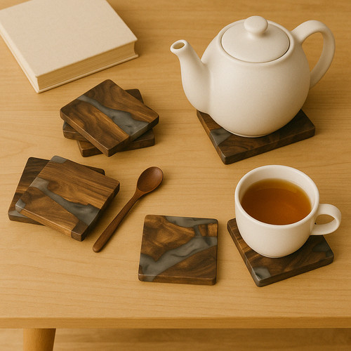Walnut wood coasters resin - wood,
