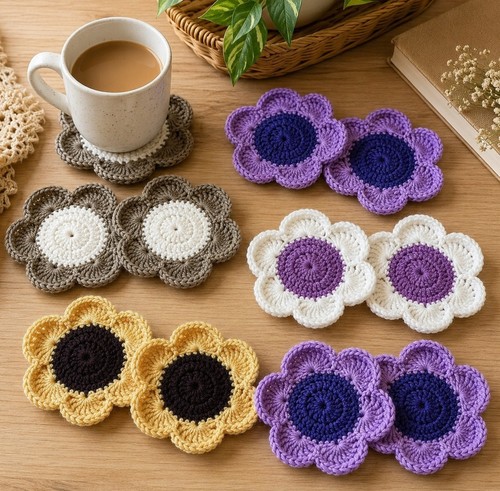 Handmade crochet coasters set - handmade,