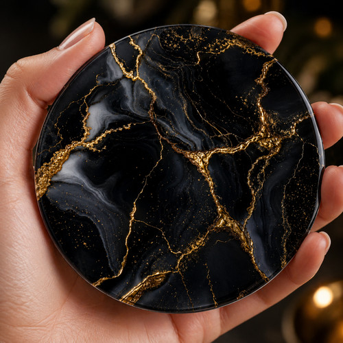 Black gold marble effect - black,