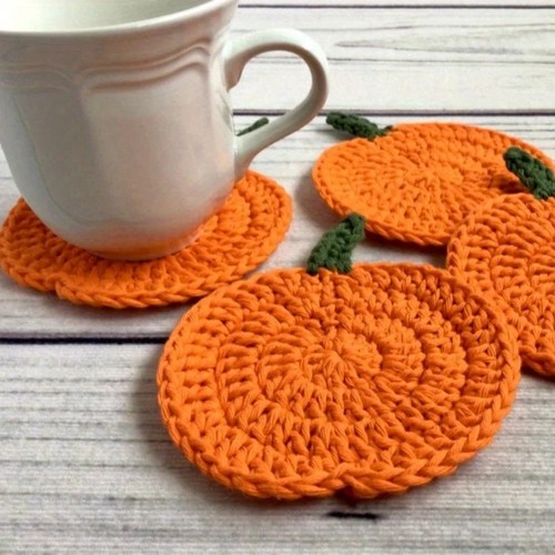 Crochet pumpkin coasters - crochet,