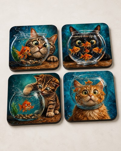Funny cat coasters set - cat, 4