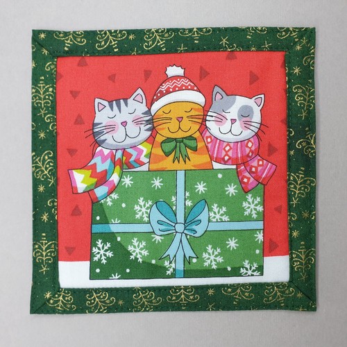 Handmade christmas cat coaster - christmas,