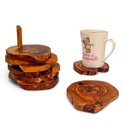 Handmade olive wood coasters - handmade,