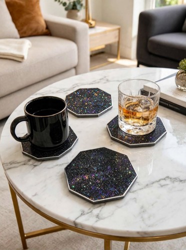 Handmade black resin - black, coasters