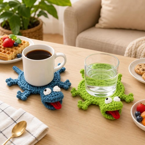 Crochet coaster cute lizard - coaster,