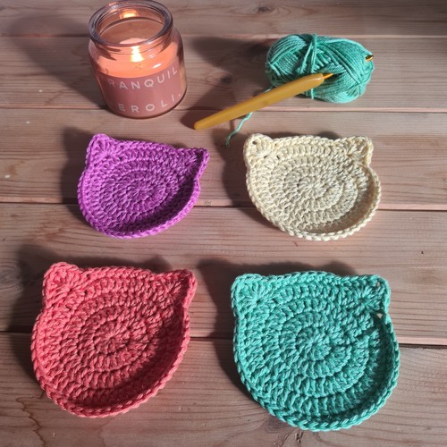 Handmade crochet cat coasters - crochet,