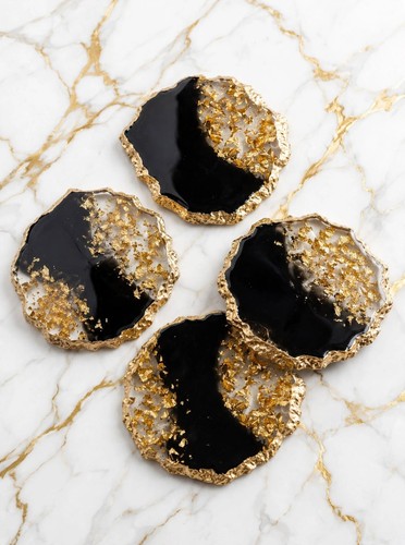 Black gold leaf geode - black,