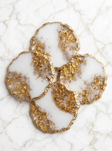 White and gold leaf geode - white,