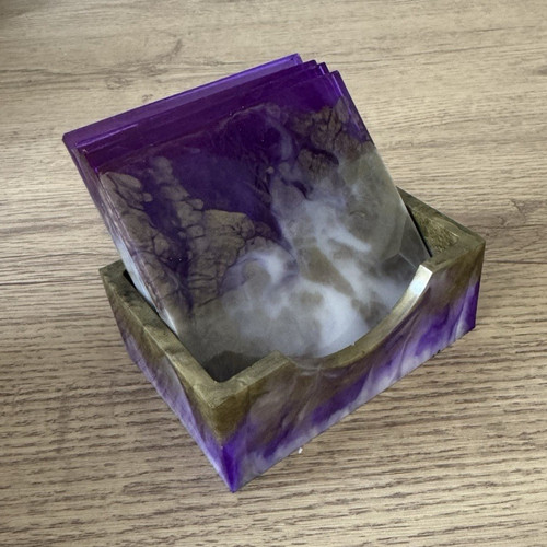 Resin square marbled coaster - resin,