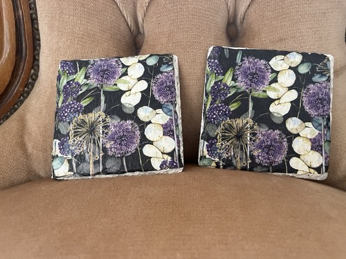 Handmade floral slate coasters - slate,