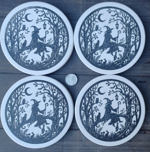 Witch and cat ceramic - and, coaster